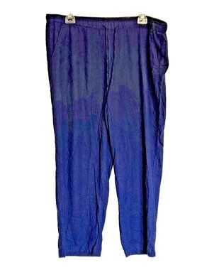 Land N Sea Womens Pants 2X Blue Linen Blend Drawstring High Rise Casual